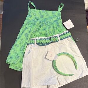 Sigrid Olsen Kids Girls 3 Piece Matching Outfit green and white NWT Size L 10/12